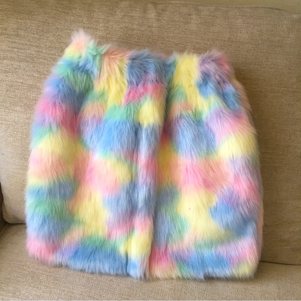 🟤Women’s Faux Fur Multi-color Zip-Up Skirt